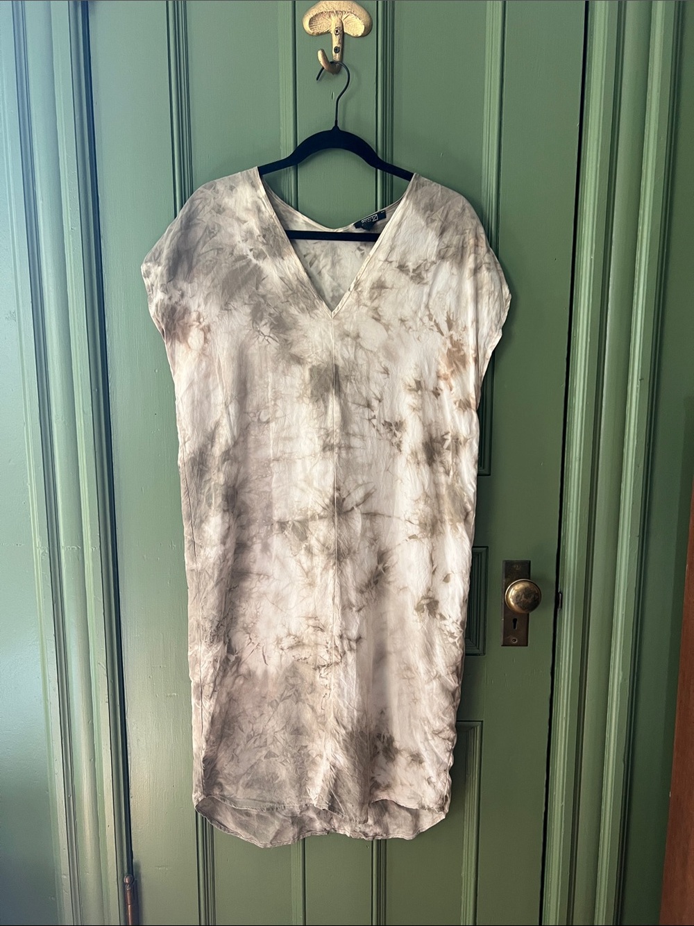 V-Neck Hand Dyed Midi Dress in Olive / Tan - Natalie Busby